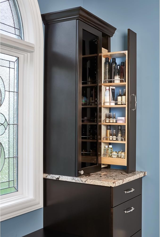 Rev-A-Shelf Kitchen Cabinet Pullout Wall Filler Wooden Organizer Slide Out Pantry Storage w/Soft-Close in Multiple Sizes, 3 x 33 In, 432-WFBBSC33-3C