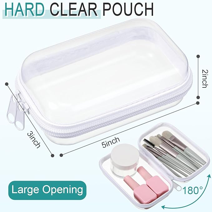 Sanwuta 6 Pcs Clear Hard Zipper Case Hard Plastic Zipper Pouches Transparent Makeup Bag Pencil Pouches for Travel Snacks Christmas Trinket Storage Organizer Box(White,5 x 3 x 2 Inch)