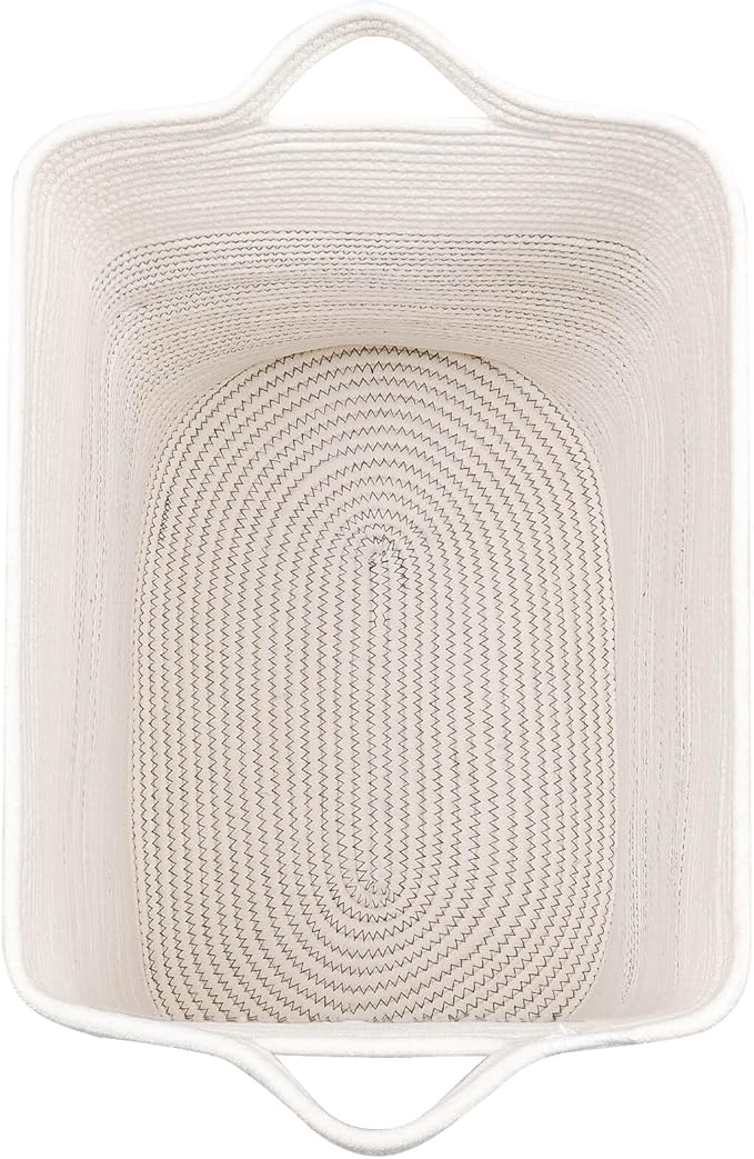 Storage Baskets for Clothes Fabric Cotton Rope Storage Basket with Handles, Decorative Woven Basket for Living Room,Closet Organizer Blankets, and 2bags (White/Black Line, L17.8×W12.5×H17.9)