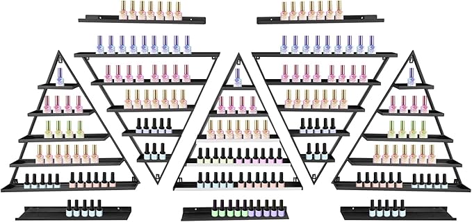 10PCS Black Triangular Nail Polish Racks, 5 Tiers Wall-Mounted Cosmetic Display Rack Nail Polish Racks Lipstick Perfume Wall Shelf Essential Oil Organizers for Home Spa Nail Salon Shop