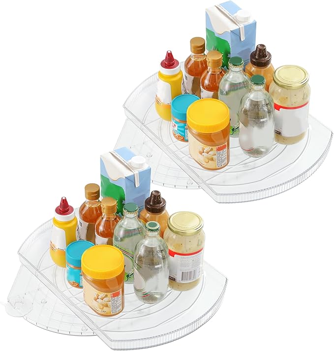 ROWNYEON Lazy Susan Turntable Organizer for Large Refrigerator, 360° Rotate Fridge Organizers and Storage, 16.54 Inches Rectangle Lazy Susan Organizer for Fridge, Cabinet, Pantry,2
