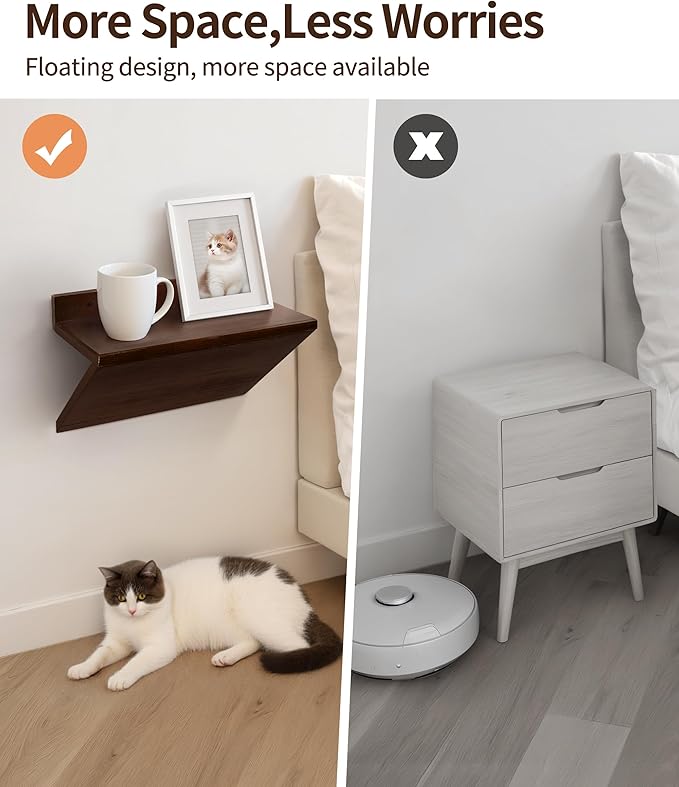 Floating Nightstand, Modern Wood Floating Bedside Table Z-Shape Wall Mounted Nightstand Small Hanging Night Stands for Bedroom (2, Dark Cherry)