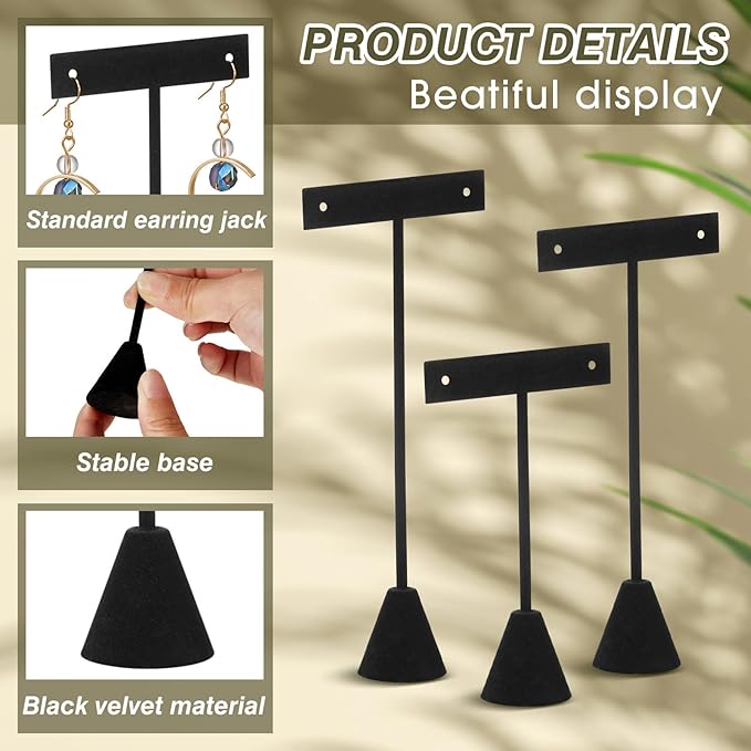 Marsui 18 Pcs Earring Display Set Earring T Bar Display Earring Holders with 3 Heights Earrings Display Stand for Jewelry(Black)