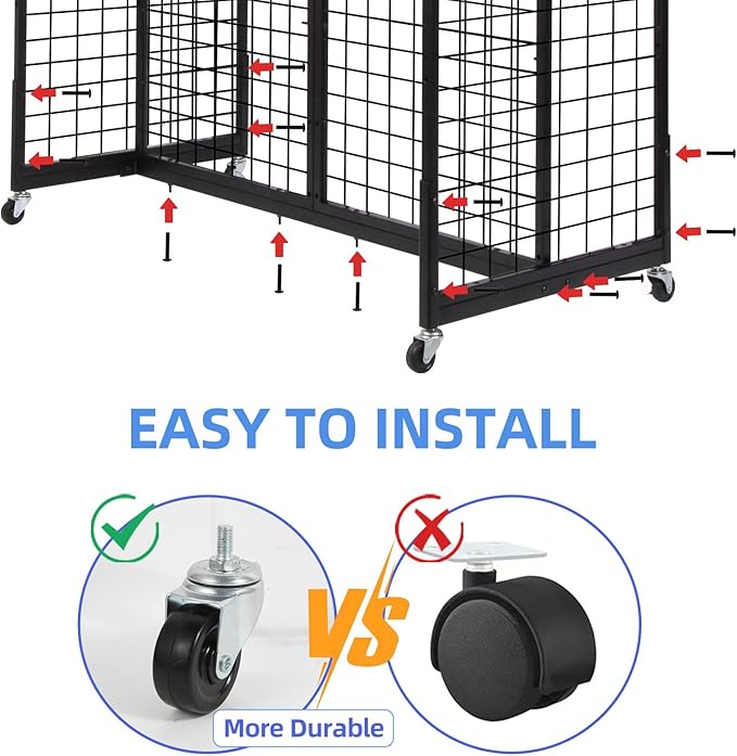 Grid Gondola Unit, 4pcs 2'x 5' Grid Wall Panels with Sturdy Frames, Gridwall Display Stand with Wheels, Craft Show Gridwall Display Rack, Art Display - Black