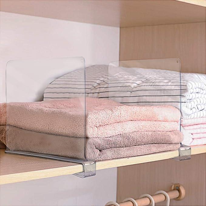 Sorbus 4 Acrylic Shelf Dividers for Shelves, Great Organizer for Clothes, Linens, Purse Separators, Versatile for Closets, Kitchen Cabinets, Bedroom (4-Pack)