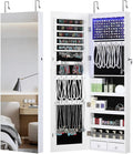 GISSAR Full Length Mirror Jewelry Cabinet, 6 LEDs Jewelry Armoire Wall Mounted Over The Door Hanging, Jewelry Organizer Storage with Lights Lockable, Bright White, 14.6" x 47.2"