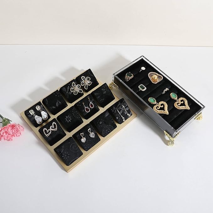 GemeShou Golden coated earring display stand for selling, velvet stud earring holder for jewelry display, Jewlery earring storage organizer tray, studs holder jewelry organizer【Earring holder-Black】