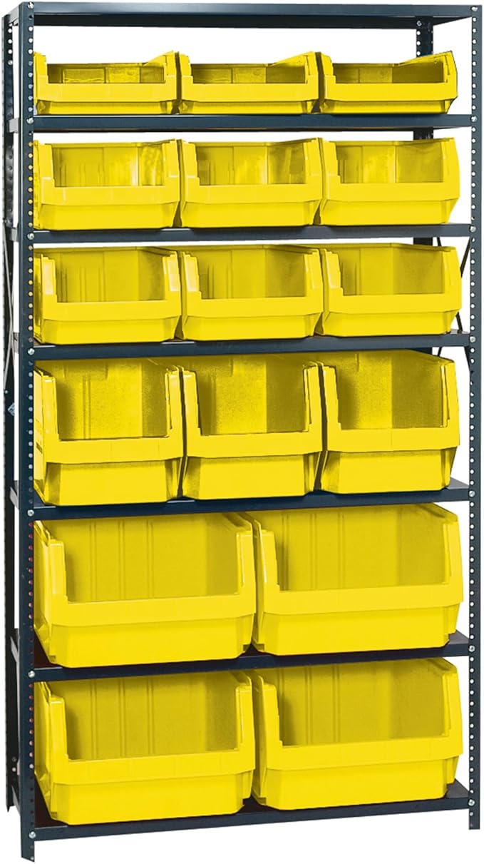 Quantum Storage Systems MSU-16-MIXYL Solid Heavy Duty 7 Shelves 16 MAGNUM Yellow Bins 75" H x 42" W x 18" D