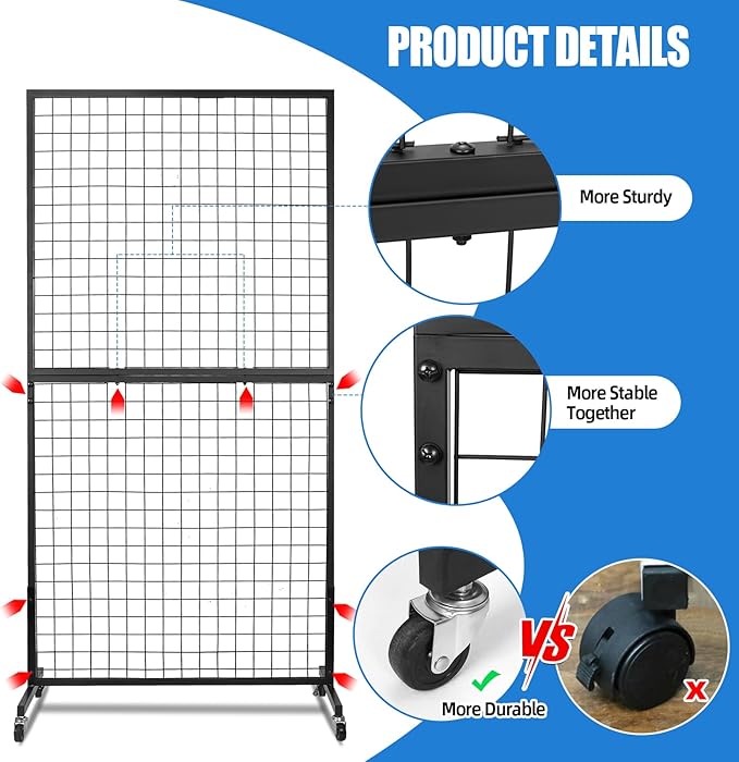 Grid Wall Panels, 2 Packs 3'x 6' Grid wall Panels Stand with T-Base, Black Wire Gridwall Display Rack, Craft Show Display Rack, Art Gridwall Display Stand