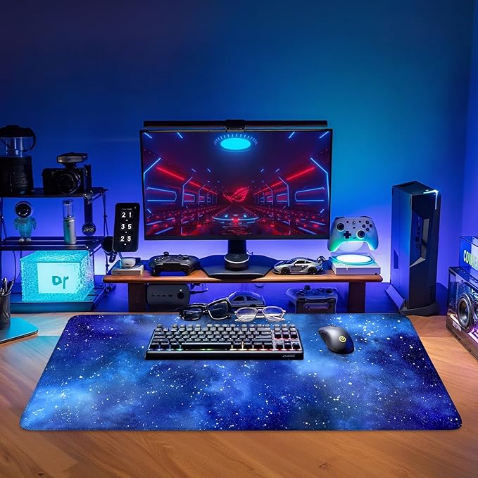 Starry Sky Gaming Mouse Pad 35.4"x15.7"Desk Mat Anti-Slip Rubber Base & Durable Stitched Edges for Gamers Smooth Mouse Writing Surface for Desk Office/Home