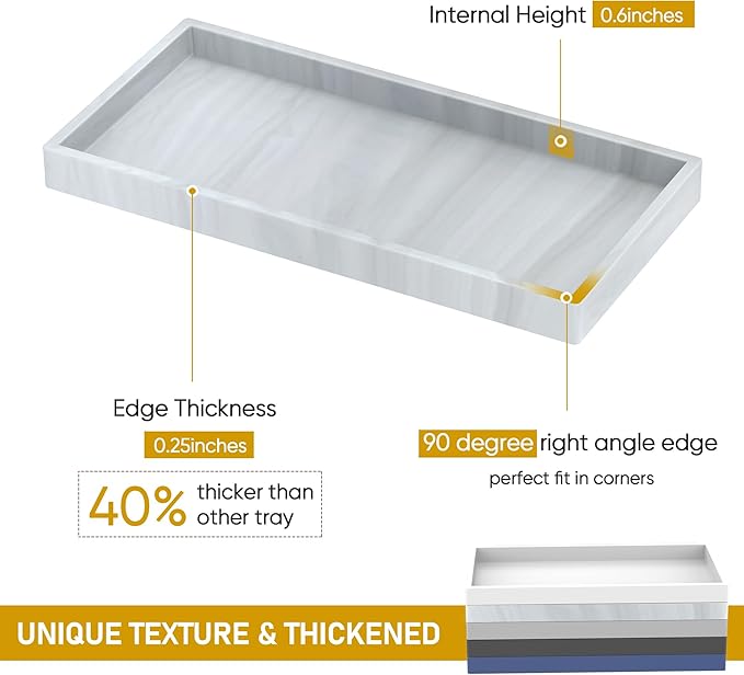 Silicone Bathroom Tray,Shatterproof Bathroom Vanity Tray,High-Grade Silicone Durable Rectangle Tray for Bathroom Trays for Counter Soap Dispenser Tray-Large 10.6 * 5.1 in
