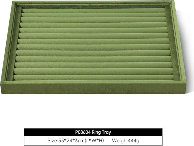Velvet Ring Display Tray, Stackable Muilt Slot Rings Ear Stud Storage Tray, Drawer Insert Jewelry Accessories Organizers Plate (Olive Green)