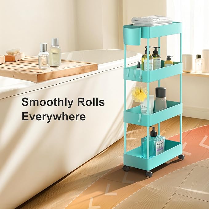Pipishell Slim Storage Cart with Wheels, Bathroom Cart Organizer Bathroom Storage Small, Rolling Cart for Bathroom, Laundry Room, Kitchen, Narrow Space, Black PIUC04