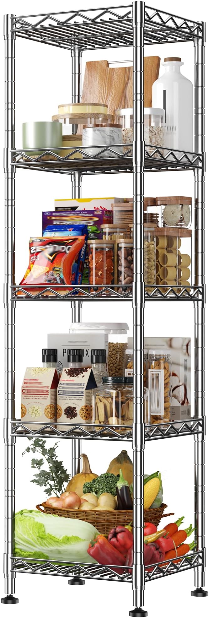 5 Wire Shelving Metal Shelves Storage Rack:Adjustable Storage Shelves Standing Shelf Units and Narrow Shelf for Laundry Bathroom Kitchen Pantry Closet Office 12''Wx12''Dx49''H Chrome