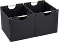 HOONEX Large Collapsible Storage Bins, Linen Fabric, Pack of 2, Storage Baskets with Wooden Carry Handles and Sturdy Heavy Cardboard, for Home, Office, Car, Nursery, Black