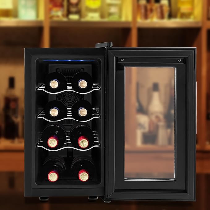8 Bottle Wine Cooler, Small Wine Fridge Freestanding Wine Fridge with 46-64℉ Digital Temperature Control, Countertop Wine Cooler Refrigerator for Red, White and Sparkling Wine Storage