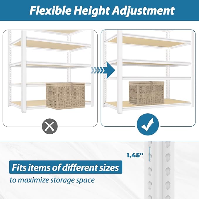 PrimeZone 3 Packs 36" W x 16" D x 72" H Closet Storage Shelves - 5 Tier White Metal Connector Shelving, Adjustable Heavy Duty Garage Shelves, Utility Rack Organizer Shelf for Kitchen Pantry Garage