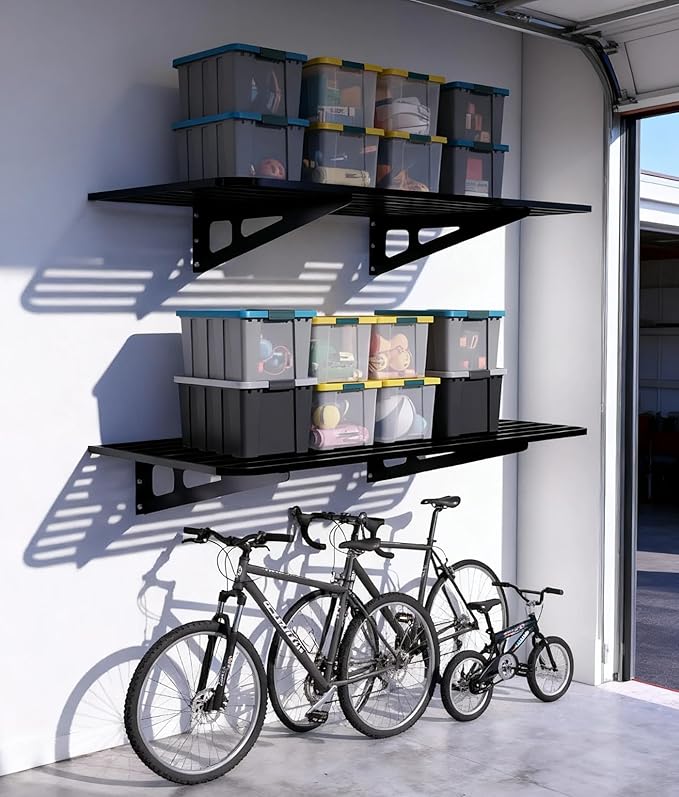 Garage Wall Shelving 2-Pack 2x4ft 24-inch-by-48-inch Wall Shelf Garage Storage Rack Floating Shelves, Space-Saving Black