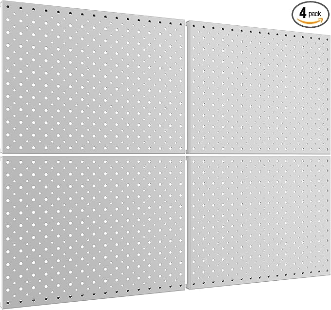 TORACK 4Pcs 12"x16" Metal Pegboard Panels for Garage, Workbench, Shop, Shed Tool Organizer Peg Board with 1/8" & 1/4" Holes, Modular Wall-Mounted Pegboard for Pegboard Hooks (Grey)