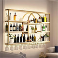Large Wall Mount Wine Rack, Metal 4 Tier Large Capacity Hanging Bar Rack with Wine Glass Holder, Oval Wine Bottle Storage Display Rack for Kitchen, Living Room, Home (Gold, 47.2in)