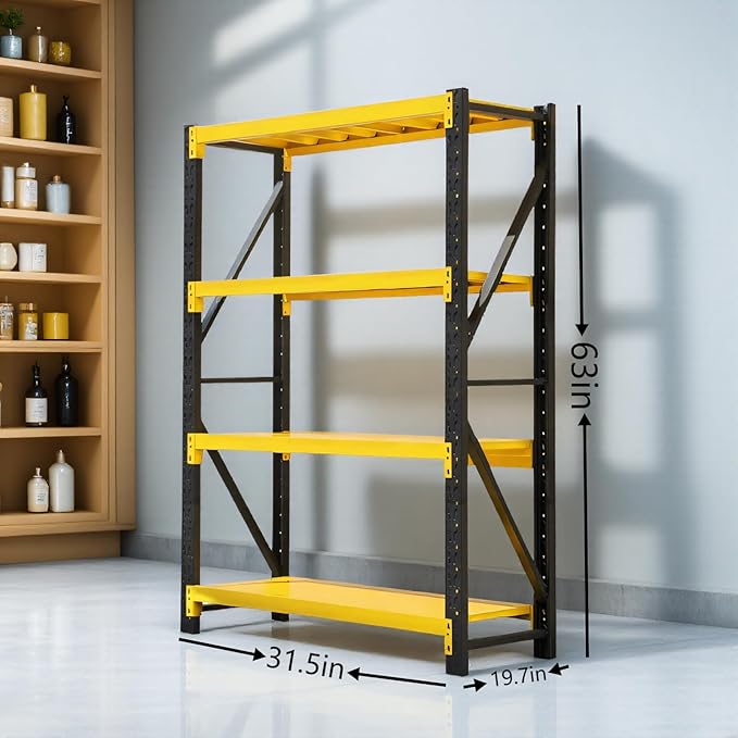 torage Shelves,Garage Shelving Heavy Duty Metal Adjustable Garage Shelves, Shelving Units Industrial Shelving for Warehouse (Yellow and Black, W31.5*D19.7*H63)