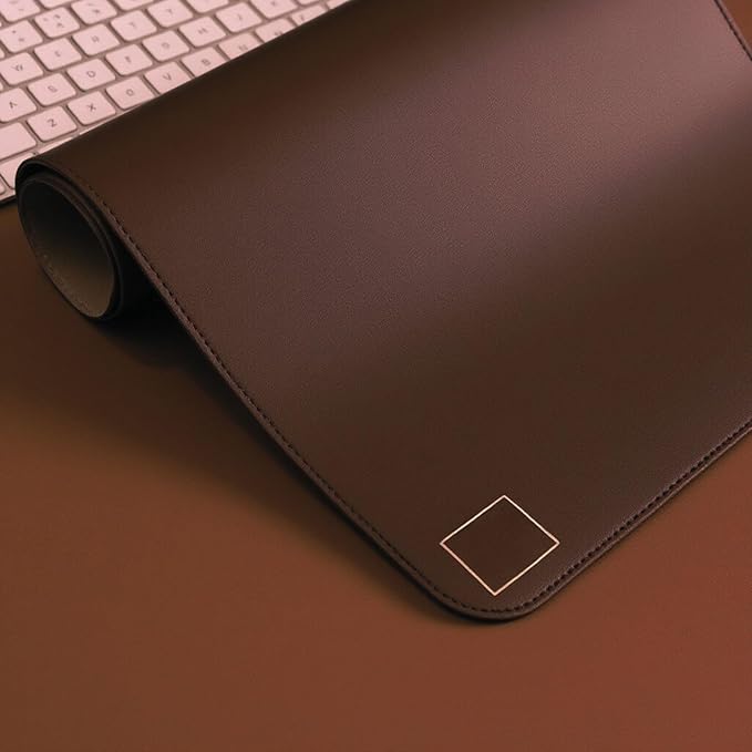 Premium Genuine Leather Desk Mat 31.5" x 15.8" Thick Office Desk Pad with Stitched Edges, Non Slip Rubber Base Large Laptop & Writing Table Pad (Dark Brown)