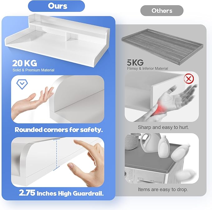 2-Tier Washer and Dryer Countertop with 2.75" H Guard,58" W x 28" D Laundry Countertop Cover with Non-Slip Pad,Large Space Laundry Topper for Folding Clothes Over Washer and Dryer-White