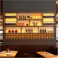 3 Tier Large Wine Rack Wall Mounted with Glass Holder, Black Modern Iron Liquor Shelf, 51.1 Inch Large Wine Bottle Display Shelf, for Kitchen Dining, Home Bar, Cellar (51.1" W)