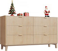 WLIVE Fluted Dresser for Bedroom with 6 Drawers, 54" Wide Wood Dresser with Metal Handles, TV Stand for 65 inch TV, Mid Century Modern Chest of Drawers for Living Room, Hallway, Closet, Natural Oak