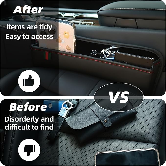 Car Gap Filler Organizer, Car Organizer Gap Storage Box with Cup Holders for Drink, Car Leather Cup Holder Gap Bag Front Seat for Holding Phone, Sunglasses, Keys