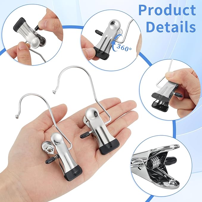 200PCS Boot Hangers Clips for Closet Stainless Steel Clothes Hooks Clip Laundry Hooks Clothes Pins Hanging Clips Portable Clip Hangers Clothespins Hanger for Wardrobe Organization