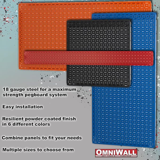 OmniWall 16" x 32" Metal Pegboard Panel 4-Pack for Garage & Home Wall Storage Organization System (Orange)