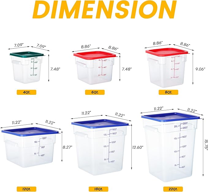 4 Pack Food Storage Containers with Lids, 4 Quart Square Commercial Food Containers, NSF, Polycarbonate, Clear