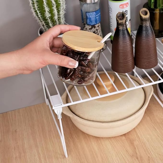 1/2-Piece Set freezer organizer,Stackable Cabinet Organizer Shelves,Foldable Pantry Shelf,Plate, Dish,Rustproof Metal Storage Organizer (1 PC, black)