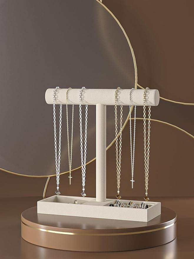 Bracelet and Necklace Holder,Velvet Jewelry Necklace Display Organizer Stand,bracelet Holder for Selling,Bracelet and Necklace Storage Tree (Style 1（Beige）)