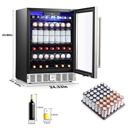 COWSAR Wine Cooler Refrige ETL Approved 24inch Wine Fridge Freestanding or Built-in Wine Refrigerator 5.1Cu.Ft Wine Fridge Under Counter Stainless Steel Wine and Beverage Refrigerator with Glass Door