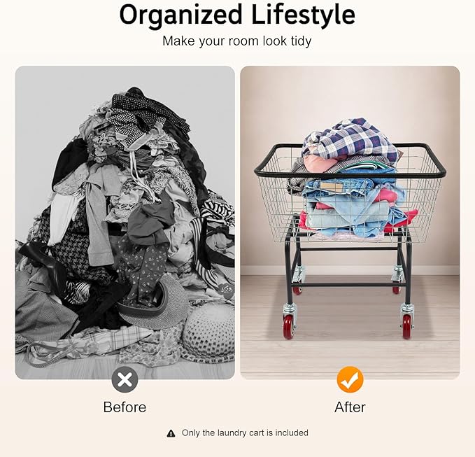 2.5 Bushel Wire Laundry Cart Commercial Laundry Basket Cart Rolling Laundry Basket with Wheels Heavy Duty Large Steel Baskets for Clothes Storage Organization