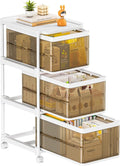 3 Drawer Storage Organzier - Plastic Drawer Stroage, Stackable Storage Drawers, Storage Bins with Wheels, Foldable Drawer Organizer, 20 Quart/Bin, Total 60 Qurat