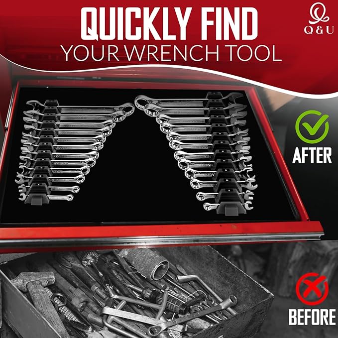 Q&U Wrench Organizer Modular System – 24 PCS Magnetic Wrench Organizer for Tool Box Drawer, Modular Wrench Organizer and Wrench Storage Rack, Heavy Duty Wrench Holder