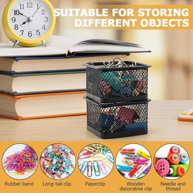 Paper Clip Holder for Desk, Paperclip Holders Mesh Paperclip Dispenser Organizer for Desk Binderclip Bobby Pin Holder Container for Home Office School(SIZE:2pcs)