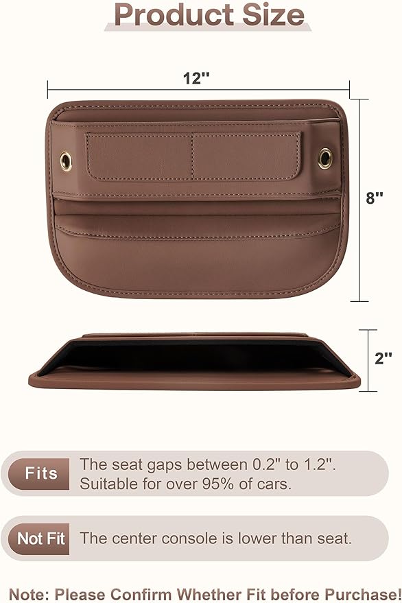Premium Leather Car Seat Gap Filler Organizer, Universal Fit Accessories for Women/Men Interior, Center Console Organizer with Card Slots for Car, SUV, Truck (Brown, 1 Pack)