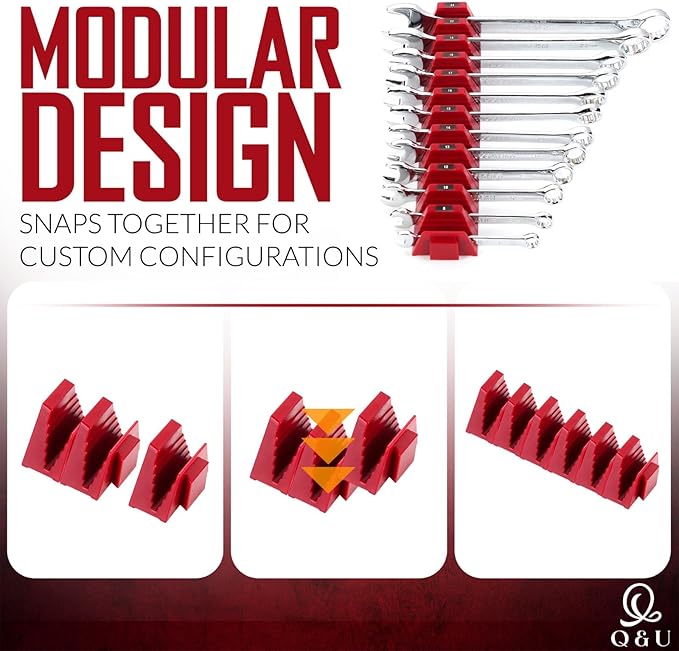 Q&U Wrench Organizer Modular System – 24 PCS Magnetic Wrench Organizer for Tool Box Drawer, Modular Wrench Organizer and Wrench Storage Rack, Heavy Duty Wrench Holder