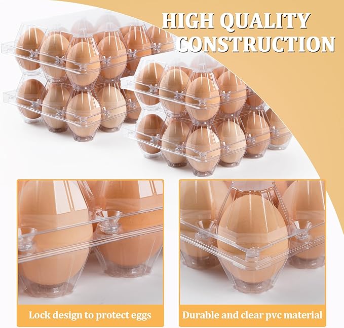 60 Pack Plastic Egg Cartons Cheap Bulk, One Dozen Clear Empty Egg Cartons for Chicken Egg, Reusable Egg Carton for Home Ranch Chicken Farm, Commercial Business Market Display,3x4Grids