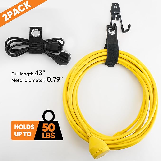 Nacial 26 Pack Garage Hooks Heavy Duty, Utility Steel Garage Storage Hooks with 2 Extension Cord Storage Straps, Utility Garage Wall Mount Hooks for Hanging Bike, Ladder and Garden Tools, Black