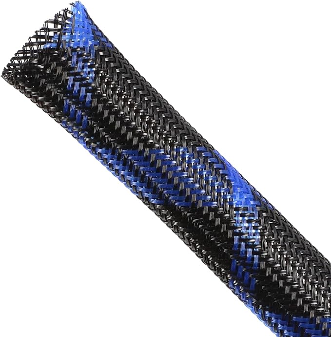 Expandable Braided Sleeving, PET Automotive Wire Loom, Flexible Cable Management for Audio Video and Other Home Device, Cord Protector from Pets (Black Blue, 1" x 100ft)