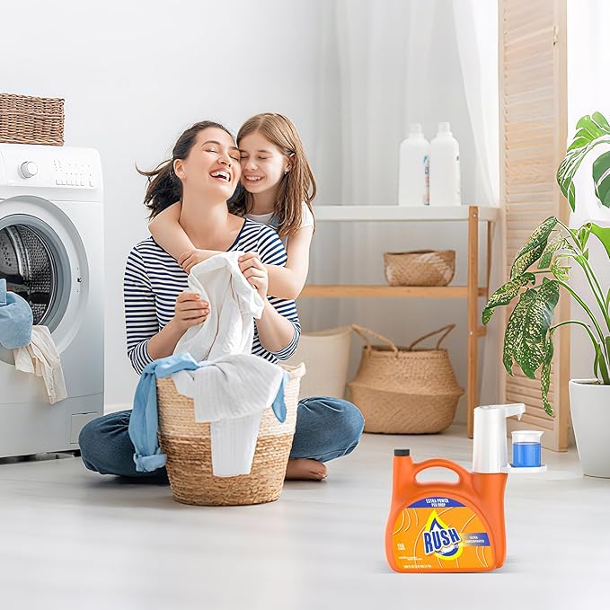 Electric Laundry Detergent Dispenser – 2000mAh USB-Rechargeable Laundry Dispenser Liquid Pump, 15-75ml Precise Dose, Fits Most Dual-Opening Detergent Buckets for Home Laundry Room (Light Gray)