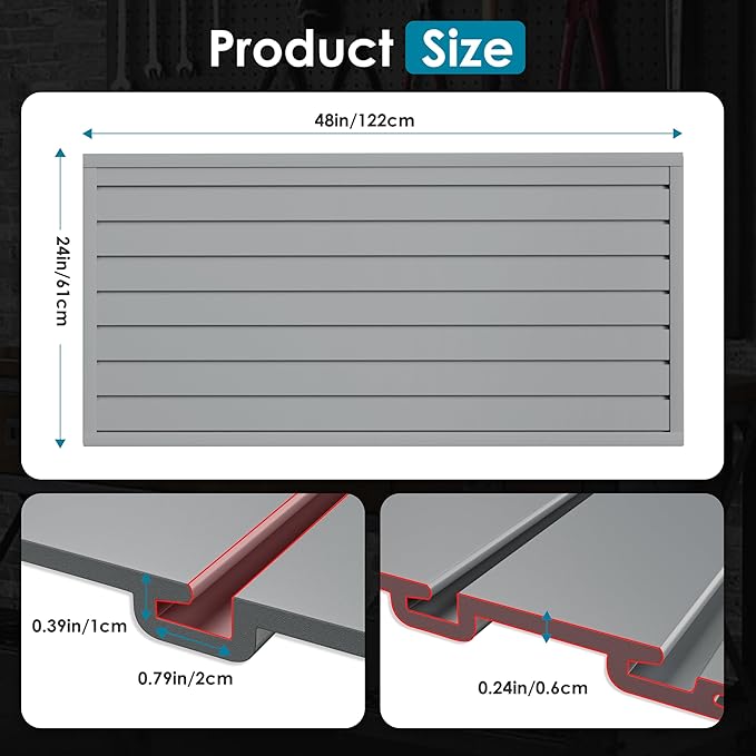 Braki PVC Slat Wall Paneling 2x4 ft, Garage Organizer Storage System, Grey Slatwall Panels for Garage Organization Product, Heavy Duty Wall Mounted Tool Storage for Home