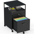 SHW Box File Rolling Mobile Cabinet with Open Shelf and Lockable Drawer, Black