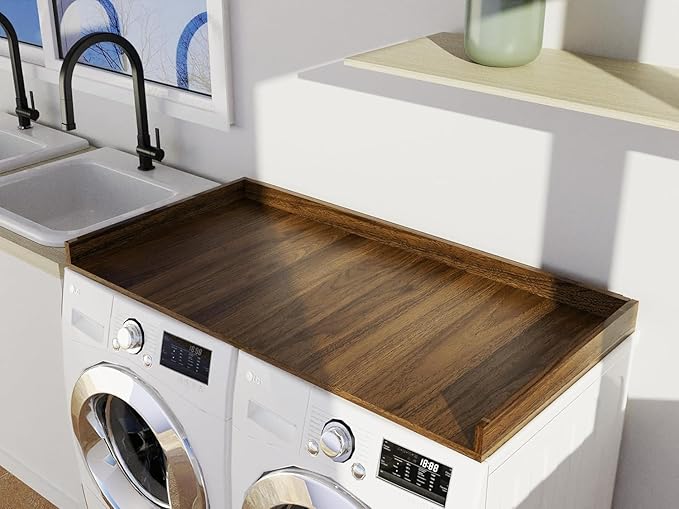 OfficeSimpli Large Washer Dryer Countertop 30 x 58 - Made in USA - Laundry Countertop Over Washer and Dryer, Laundry Room Countertop Organization Solution with Non-Slip Pads, California Walnut