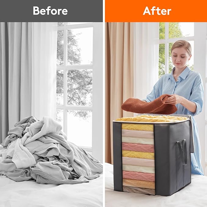Lifewit 120L Extra Large Blanket Storage Bags, Foldable Comforter Storage with Reinforced Handles, Clothes Storage Containers for King Comforter, Bedding, Pillow, Sheet, Storage Bin with Lids 3 Pack